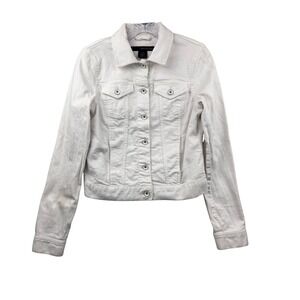 Calvin Klein Womens Crop Jeans White Denim Trucker Jacket Stretch Size Small